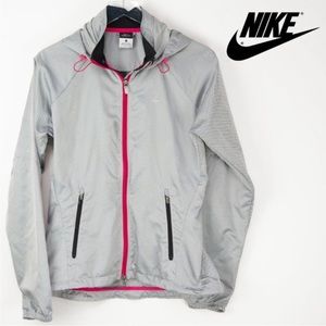 NIKE Storm Fit Ripstop Reflective Running Gray Rain Jacket Sz S